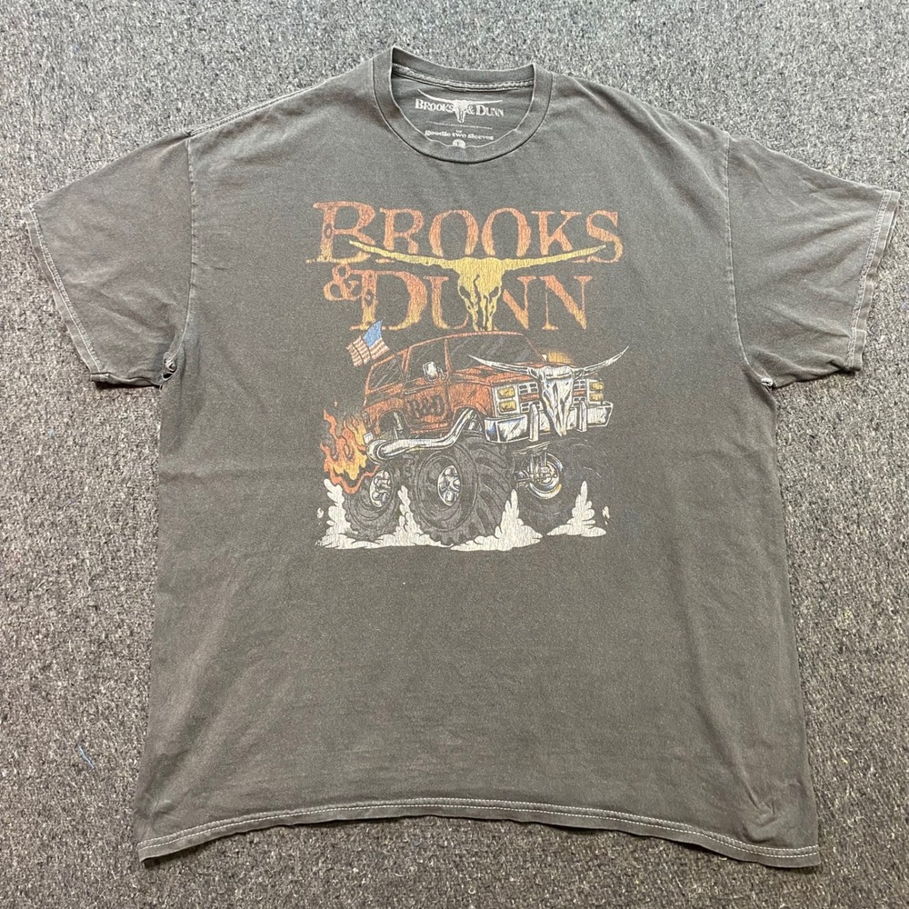 Brooks & Dunn Monster Truck TShirt Sz L Mens Gray Americana Southern Rock Tee